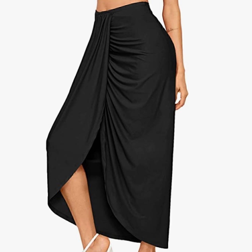 NEW Black Maxi Skirt - Twist Detail - Size Small - Open Front Slit NWOT